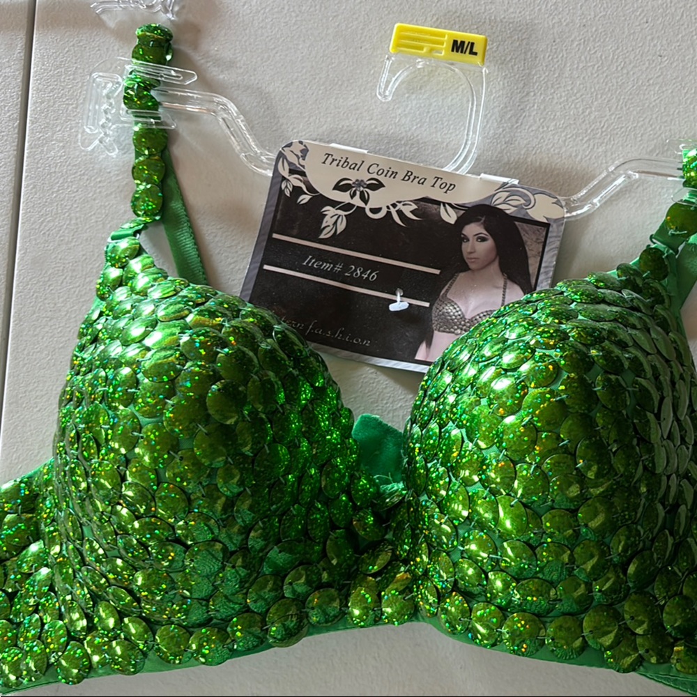 Tribal Coin Bra Top in Green